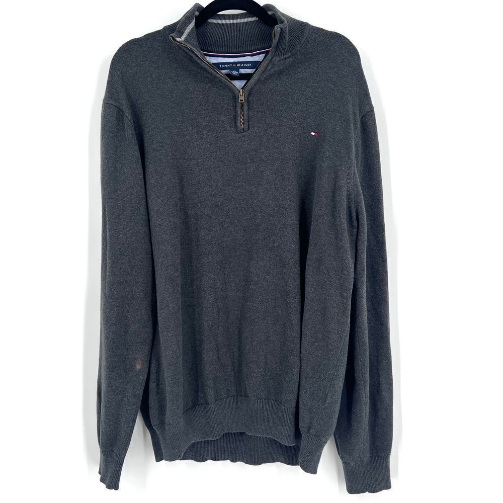 Tommy Hilfiger Quarter Zip Pull Over popover sweater XXL Gray
